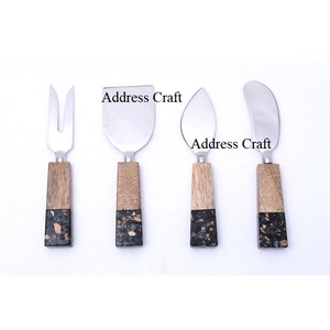 Ensemble de couteaux à fromage en bois écologiques avec manche en terrazzo, fourchette, couteau cœur, spatule, outils de découpe de fromage, ustensiles de cuisine - Product Image 4