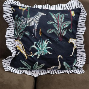 Square Animal Print 100% Cotton Eco-Friendly Washable Luxury <b>Cushion</b> <b>Cover</b> with Ruffle Edge Home Decor Pillow Case - Product Image 4