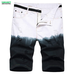 Pantalones Cortos de Mezclilla para Hombre, Bordados con Cristales, Desgastados, Bicolor Degradado, de Algodón, Casuales, de Verano, Ajustados, a la Moda - Product Image 1