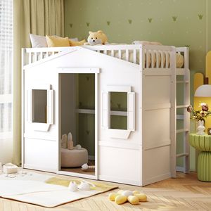 Letto a soppalco bianco singolo con scaletta per camerette dei bambini - Product Image 1