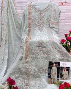 Superbe tenue de soirée Georgette Shalwar Kameez avec une broderie riche, Patch Work & Designer Dupatta Affichez un look Regal! - Product Image 4