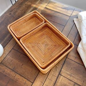 Serving Tray Fruit Storage Plate Rattan Serving Tray with Handles Round Rustic for Our Picnic Available at Best Price - Product Image 3
