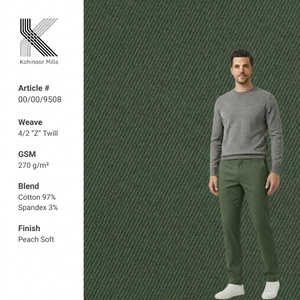 Cotton Spandex <b>Fabric</b> 270GSM 4/2 Twill Stretch Woven Textile Factory Direct OEM ODM Bulk Mill Supplier - Product Image 1