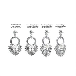 Combo 4 Vintage Designer Hoop Earrings-German Silver with Zircon and Pearl 14K/18K Gold Plated - Product Image 2