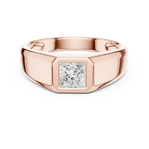 Bague signet pour homme en or rose avec diamant taille princesse cultivé en laboratoire |   Bague de mariage solitaire carrée moderne pour homme - Product Image 1