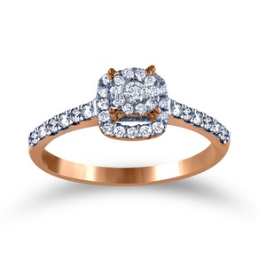 Anillo de Compromiso de Lujo en Oro Rosa de 18K con Doble Halo de Diamantes y Centro de Racimo de Diamantes Redondos Brillantes para Mujer - Product Image 1
