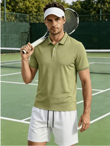 Conjunto Deportivo para Hombre, Camiseta Verde Oliva con Cuello en V, Transpirable y que Absorbe la Humedad, Pantalones Cortos con Cintura Elástica Blanca, Ropa Casual de Verano - Product Image 5