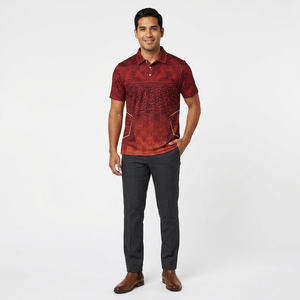Camisa de Hombre con Diseño Geométrico Rojo y Flecos, Manga Corta, Transpirable, Tejido Satinado, 100% Poliéster, Estilo Casual, Impresión Digital - Product Image 4