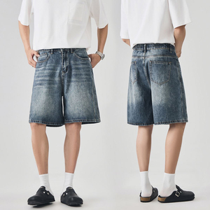 Shorts en jean délavé vintage pour hommes et femmes, coupe ample, style streetwear décontracté, été, jambe large, unisexe - Product Image 5