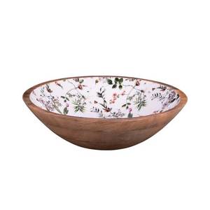 Bol en bois émaillé fait main, écologique et durable, style américain, motif floral et oiseaux, pour servir des aliments, vaisselle, ustensiles de cuisine, décoration - Product Image 4
