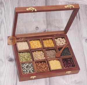 Wooden <b>Spice</b> Box with Compartmentalized <b>Trays</b> for Herbs and <b>Spices</b> Traditional Carved Design - Product Image 6