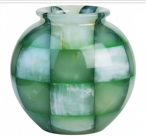 Jarrón Redondo de Ónix Verde Hecho a Mano - Maceta de Mármol con Patrón a Cuadros para Decoración de Hogar de Lujo y Centro de Mesa - Product Image 3