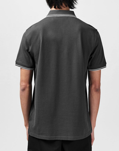 Polo en coton piqué gris foncé pour homme de qualité supérieure, manches courtes, couleur unie, respirant, coupe décontractée, design tricoté - Product Image 4