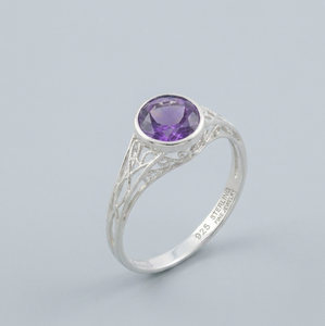 Anillo Fino de Filigrana con Piedra Púrpura, Cierre Redondo, Joyería Vintage para Mujer, Regalo para Fiesta - Product Image 3