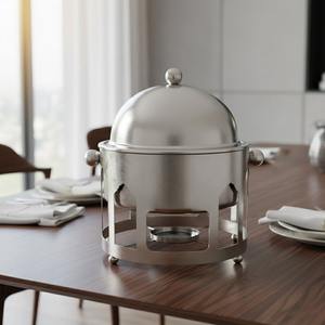 Plat de service rond de luxe en acier inoxydable pour buffet, chauffe-plats pour le Ramadan et les événements, noir mat et argenté - Product Image 4