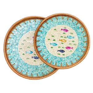 Elegant Mother of Pearl Shell Inlaid Wood <b>Tray</b> Acrylic Bamboo Rattan Leather for Decorative Storage <b>Food</b> or <b>Tray</b> - Product Image 2
