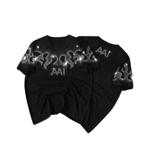 Manufacturer Rhinestone Tribal <b>Flame</b> T <b>Shirt</b> For Men Bling Diamond Graphic Streetwear 100% Cotton Drop Shoulder Summer Top - Product Image 1