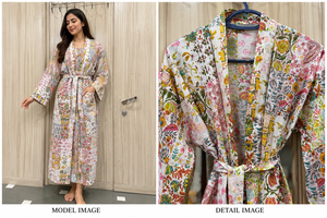 Peignoir Kimono de Luxe Écologique 100% Coton à Imprimé Floral pour Femme, à Manches Longues, avec Ceinture et Poches, Idéal pour l'Hiver et la Détente - Product Image 5