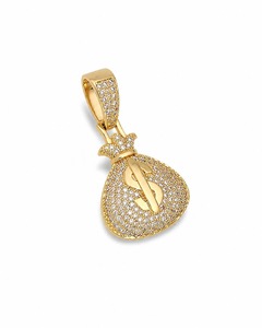 18K Solid Gold Money Bag Pendant With Diamond Micro Insert Hiphop Style Men's Necklace Round Brilliant Cut Diamonds - Product Image 2