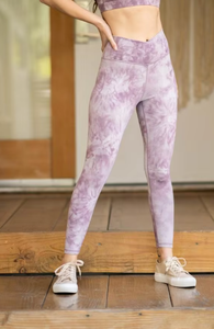 Tie Dye Yoga Set Scoop Neck Racerback Crop Top High Waist Full Length <b>Leggings</b> Four-Way Stretch <b>Activewear</b> 2 Piece - Product Image 2