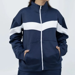 Women's Navy Blue Color Blocking <b>Zip</b>-<b>Up</b> Tracksuit <b>Jacket</b> Full Sleeve Stand Collar Side Pockets Sporty Autumn Wear - Product Image 6