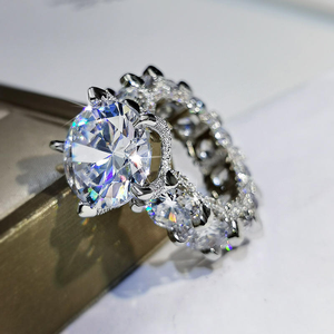 Anillo de Compromiso de Moissanita con Corte Redondo, Anillo de Halo de Plata 925, Joyería Nupcial de Lujo, Anillo de Boda para Mujer - Product Image 3