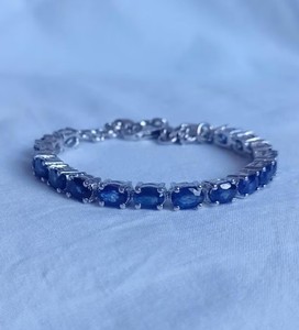Natural Blue Sapphire Tennis Bracelet in Sterling <b>Silver</b> White Gold Plated Luxury September Birthstone Jewelry Women Party - Product Image 2