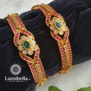 <b>Jade</b> Pearl Matte Gold Kada <b>Bangles</b> 2x6-Trendy Geometric Engagement Bracelet - Product Image 3