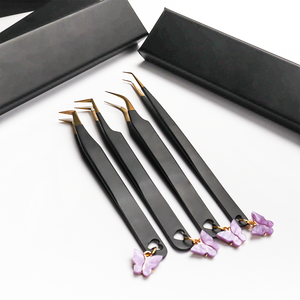 Porte-clés en acier inoxydable noir avec logo imprimé, motif papillon, pince à cils à pointe fine pour volume, outils de maquillage pour cils - Product Image 3