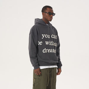 Custom Heavyweight Fleece Hoodie Men <b>Vintage</b> Washed <b>Oversized</b> Letter Print Streetwear Pullover Hooded <b>Sweatshirt</b> OEM - Product Image 2