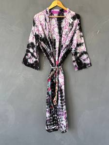 Kimono largo de algodón con cuello en V y efecto tie-dye, Kimono bohemio de algodón hecho a mano para mujer, Duster colorido con efecto tie-dye, Prenda ligera para resort, B - Product Image 5
