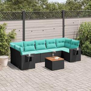 Ensemble de canapés de jardin en polyrotin noir 8 pièces avec coussins, collection de meubles de patio - Product Image 1