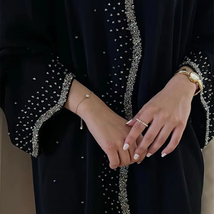 Elegante Vestido de Novia Negro de Gasa con Corte en A, Mangas con Cuentas y Diseño de Manga Larga hasta el Suelo - Product Image 3