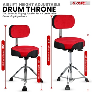 5 Core Drum Throne w Backrest 4" <b>Padded</b> <b>Stool</b> Airlift 25" Adjustable Drummer <b>Stool</b> 441Lb Capacity - Product Image 3