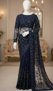 Elegante Sari de Seda Negra para Mujer con Bordado de Cuentas para Bodas, Largo hasta el Suelo, Corte Regular, Ropa India y Pakistaní - Product Image 4