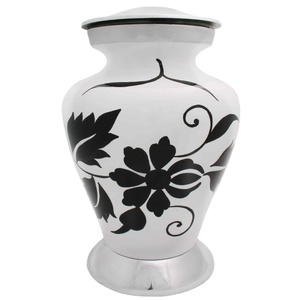 Urne de crémation en aluminium, émail blanc et noir imprimé, cendriers funérailles, meilleure vente, pas cher, styliste, artisanal - Product Image 1