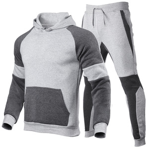 Ensemble de survêtement gris pour homme avec blocs de couleur, sweat-shirt et pantalon long avec poches latérales, tenue décontractée d'automne - Product Image 5
