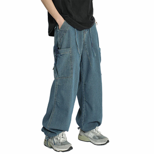 SHY SPORTS Pantalon en jean baggy à jambe large de style urbain, vert délavé, avec poches cargo, coupe évasée, personnalisé pour homme, streetwear - Product Image 2
