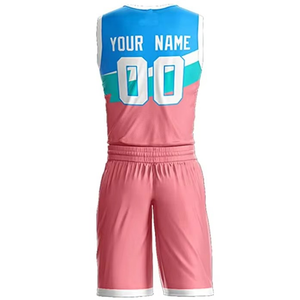 Uniforme de Baloncesto Sublimado Personalizado, Conjunto de Camiseta y Pantalones Cortos Azul Cielo y Rosa con Rayo, Ropa Deportiva para Equipos OEM - Product Image 2