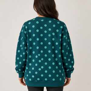 Women's Teal <b>Crewneck</b> Sweatshirt with Aqua Allover Polka Dots Long Sleeve Custom Logo - Product Image 6
