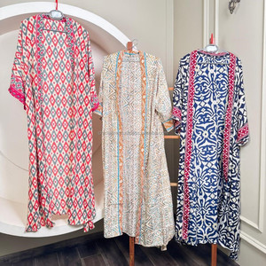 2025 dames Collection de mode élégant bohème complet Kimono manches Maxi robe traditionnelle ethnique imprimé contrastant tenue décontractée - Product Image 5