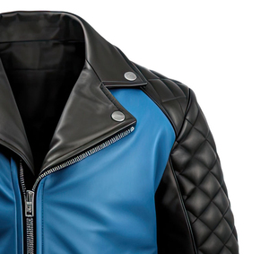 Chaqueta de Motociclista de Cuero PU Azul para Hombre, Cuello Camisero, Cierre de Cremallera, Manga Regular, Color Sólido, para Otoño e Invierno - Product Image 3