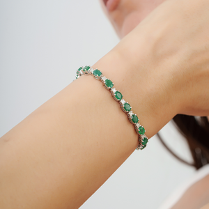 925 Sterling Silver Emerald and Diamond Tennis <b>Bracelet</b> Oval and Round Gemstone Handmade Jewelry for Women Party - Product Image 2