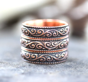 Anillo de Terapia Biomagnética de Cobre Sólido, Grabado con Motivos de Vidrio Vintage, Anillo de Dedo Resistente, Accesorios de Salud Ayurvédicos - Product Image 5