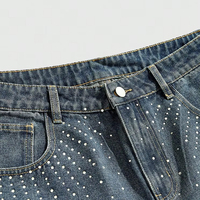 Short en jean délavé avec strass personnalisés, nouveau style vintage tendance, short d'été, tenue streetwear unisexe.
