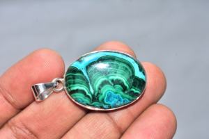 Pendentif en chrysocolle et malachite de qualité supérieure, pendentif en argent sterling 92,5 - Product Image 6