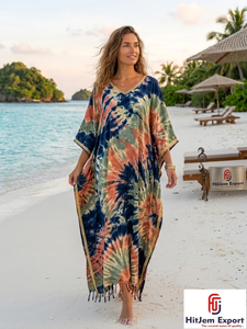Tie Dye Printed Long <b>Kaftan</b> Dress Loose Fit <b>Beach</b> Cover Up Summer Resort Wear Manufacturer Kenya Nigeria - Product Image 2