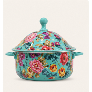 Marmite chauffe-plats en acier inoxydable avec motif floral décoratif turquoise, double paroi isolée, plat de service chaud, en vente - Product Image 3