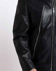 2026 New <b>Vintage</b> Style Men's Black Leather Moto <b>Jacket</b> Stand Collar Zipper Closure Slim Fit Regular Length Autumn Wear - Product Image 5