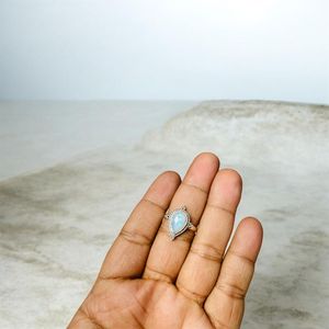 Natural Rainbow Moonstone Ring 925 Sterling Silver Handmade Pear Shape Blue Flash Gemstone Ring for Women Wholesale Jewelry - Product Image 4